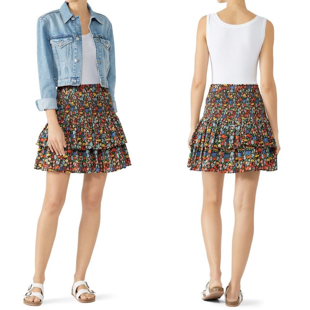 Perseverance London Floral Smocked Tiered Skirt in Multicolor